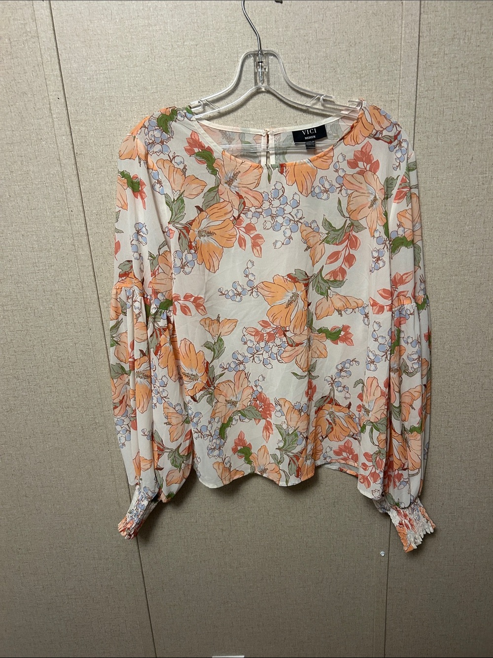 Vici Peach and Cream Floral Long-Sleeve Blouse